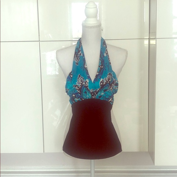 bebe Tops - Turquoise Silk Halter Top